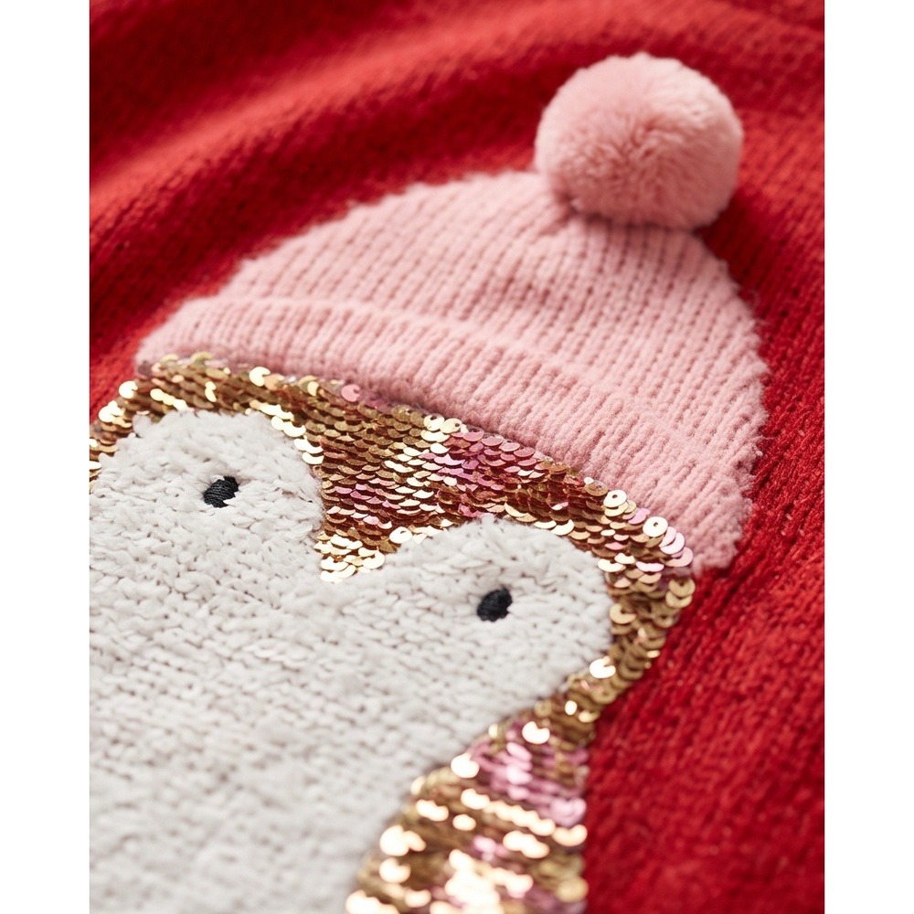 LC Lauren Conrad XXL Penguin Sequin Christmas Sweater Red Metallic - Picture 12 of 14